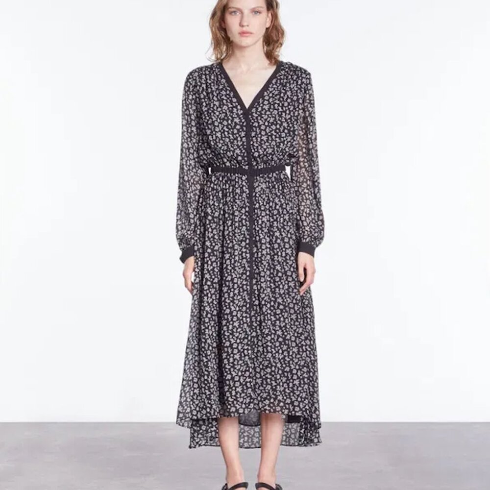 NWT The Kooples Black and White Long Sleeve V-Neck Sundress